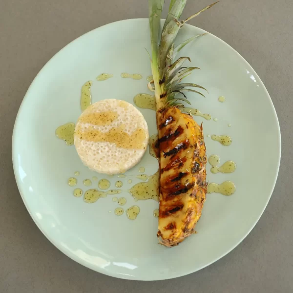 Coconut Sago Pudding with Lemon Myrtle Syrup and Charred Pineapple - as seen in Australia's Creative Native Cuisine cookbook